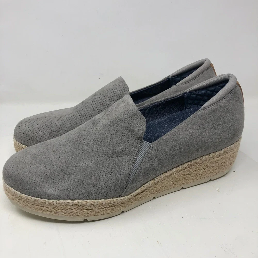 Dr. Scholls Frankley Wedge Sneaker Womens 9.5 Grey Perforated Espadrille Slip On